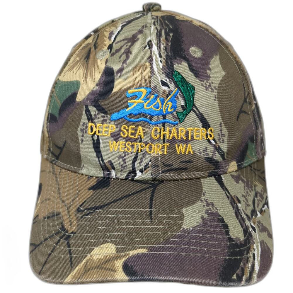 Authentic T-Shirt Co Baseball Cap Green Camo One Size Deep Sea Charters Hat